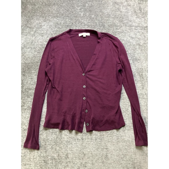 LOFT Sweaters - Loft‎ Cardigan Sweater Womens Medium Burgundy V-Neck Long Sleeve Button Front